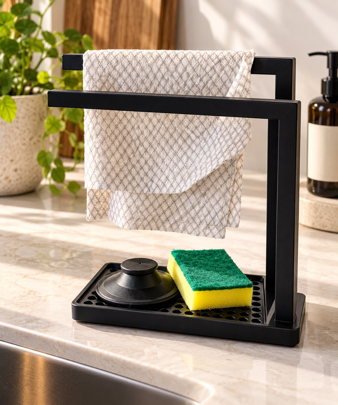 Modern Kitchen Sink Organiser & Towel Holder