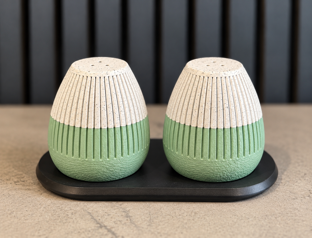 Modern Ridded Salt & Pepper Shaker Set